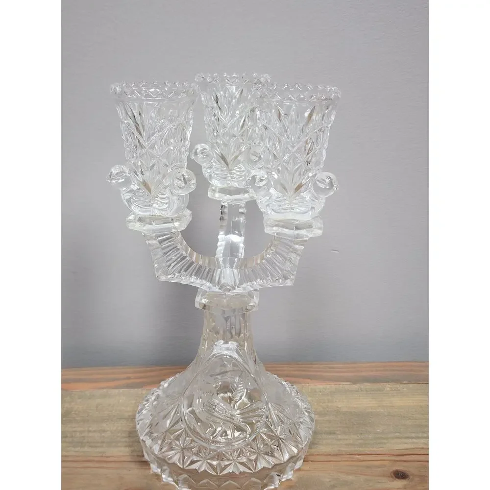 Hofbauer Crystal The Byrdes Collection Three Arm Candlestick Holder | Vintage